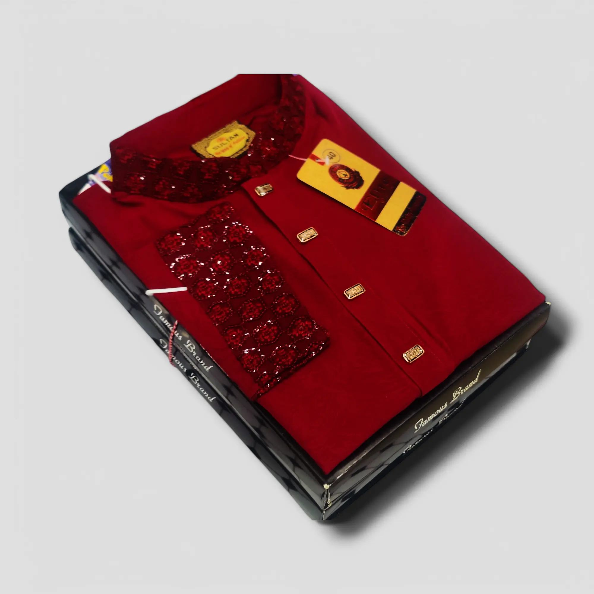 Picture of Eid shopping spcial 2024 mens cotton ambrodarai work semilong  panjabi