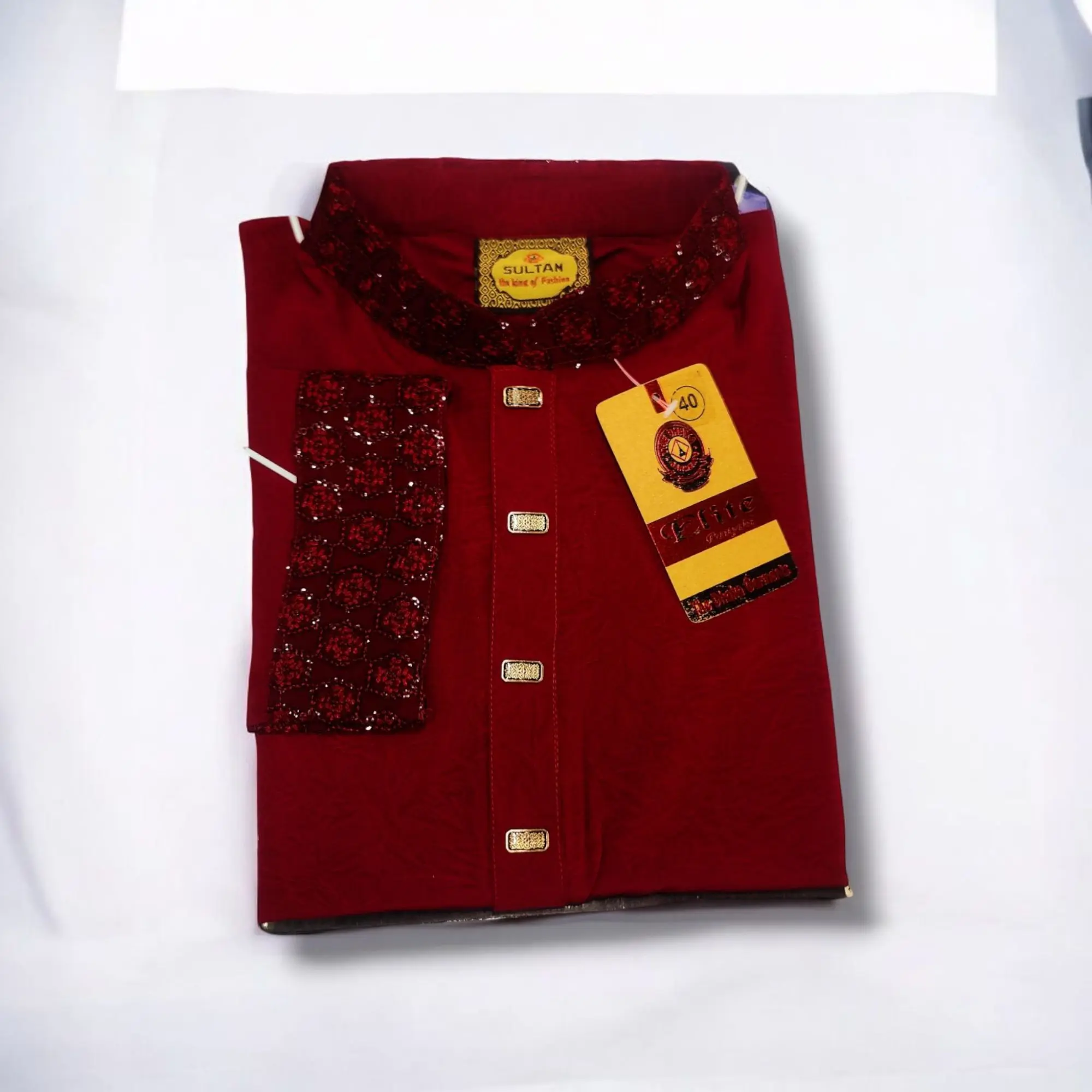 Picture of Eid shopping spcial 2024 mens cotton ambrodarai work semilong  panjabi