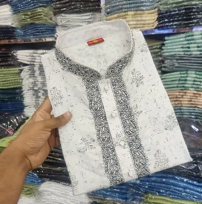 Picture of Sada colour pure suti kaporer notun design er panjabi