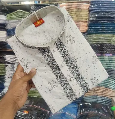 Picture of Sada colour pure suti kaporer notun design er panjabi