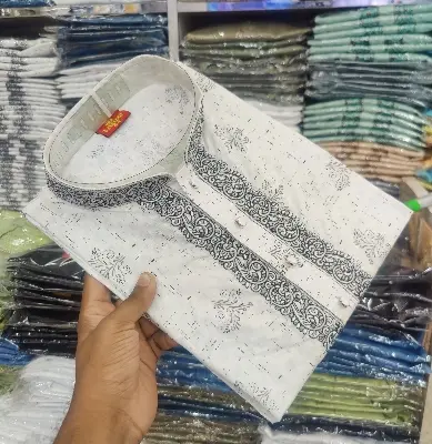 Picture of Sada colour pure suti kaporer notun design er panjabi