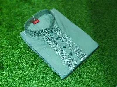 Picture of olive colour slab cotton good looking panjabi olive lover mens panjabi