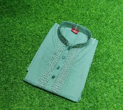 Picture of olive colour slab cotton good looking panjabi olive lover mens panjabi