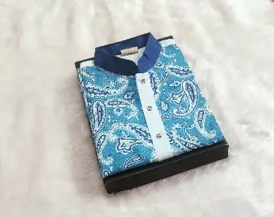 Picture of cotton exclusive print panjabi for mens white colour