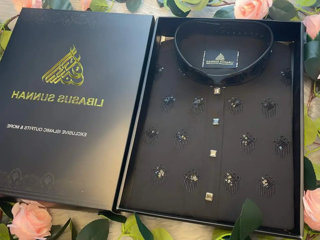 Picture of Mens half body secuance semilong micro stich  panjabi 2024 (snap button with box)