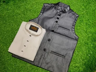 Picture of white colour panjabi black colour waist coat combo pack for mens