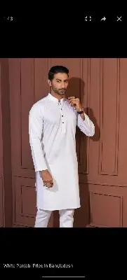 Picture of white colour high quality febric snap button panjabi