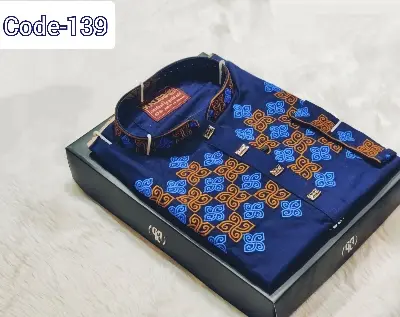 Picture of chest ambrodary work premium quality febric panjabi for men snap button design panjabi