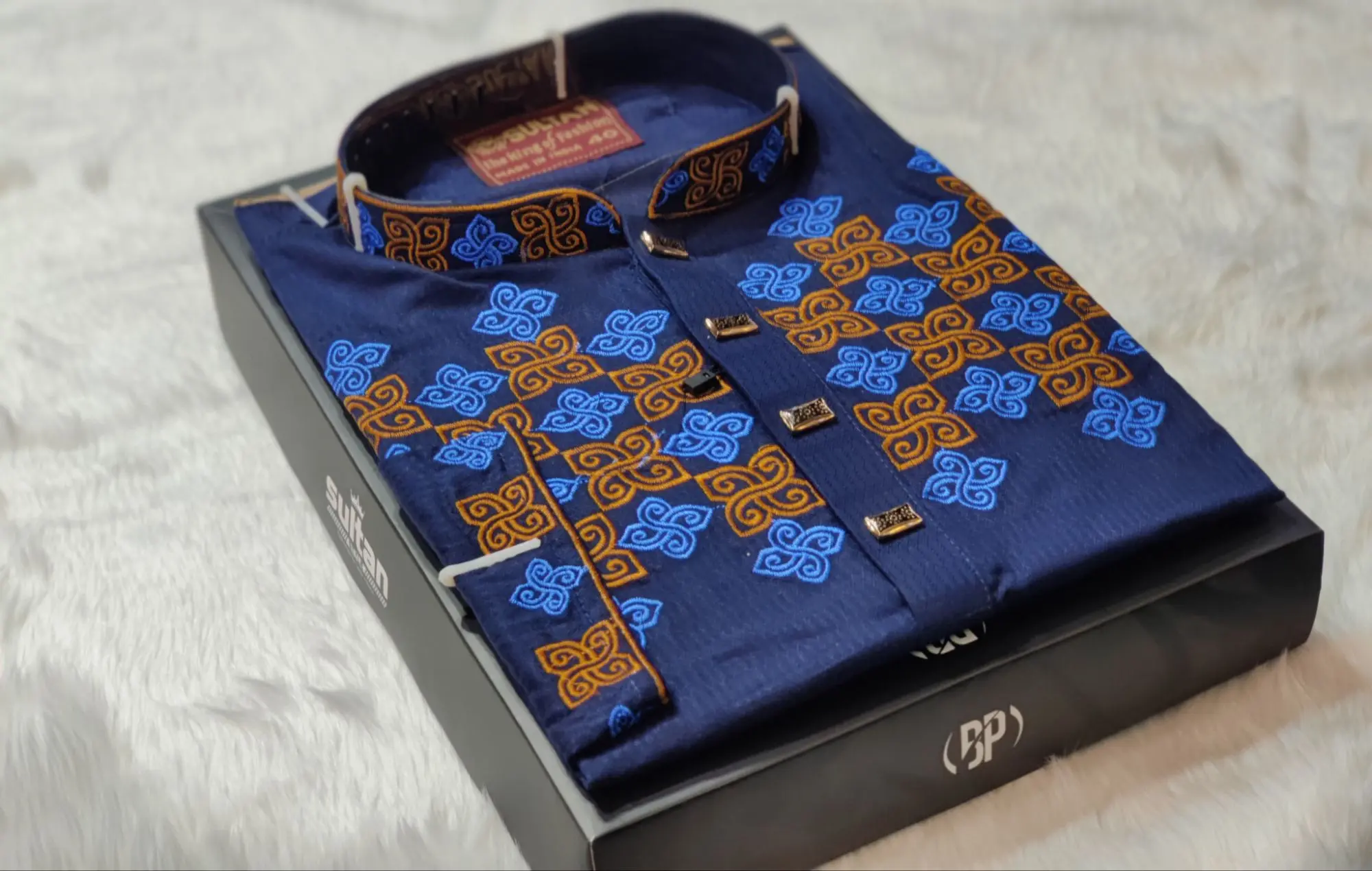 Picture of chest ambrodary work premium quality febric panjabi for men snap button design panjabi