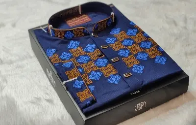 Picture of chest ambrodary work premium quality febric panjabi for men snap button design panjabi