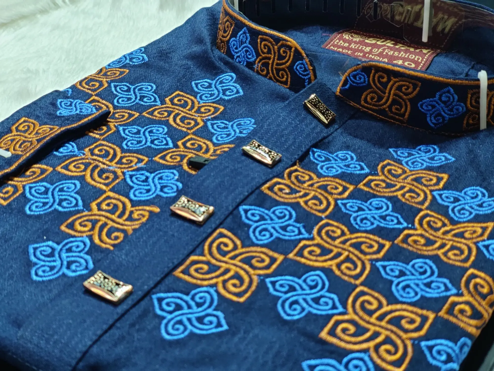 Picture of chest ambrodary work premium quality febric panjabi for men snap button design panjabi
