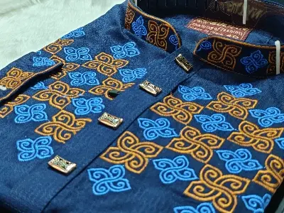 Picture of chest ambrodary work premium quality febric panjabi for men snap button design panjabi