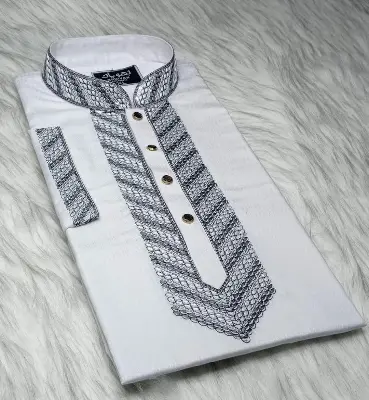 Picture of Mens Red colour and white colour Secuance work High quality Durgah Puja special panjabi