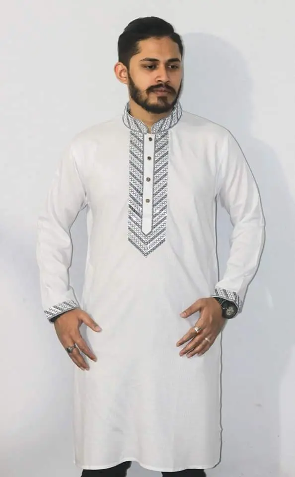 Picture of Mens Red colour and white colour Secuance work High quality Durgah Puja special panjabi