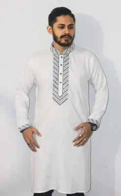 Picture of Mens Red colour and white colour Secuance work High quality Durgah Puja special panjabi