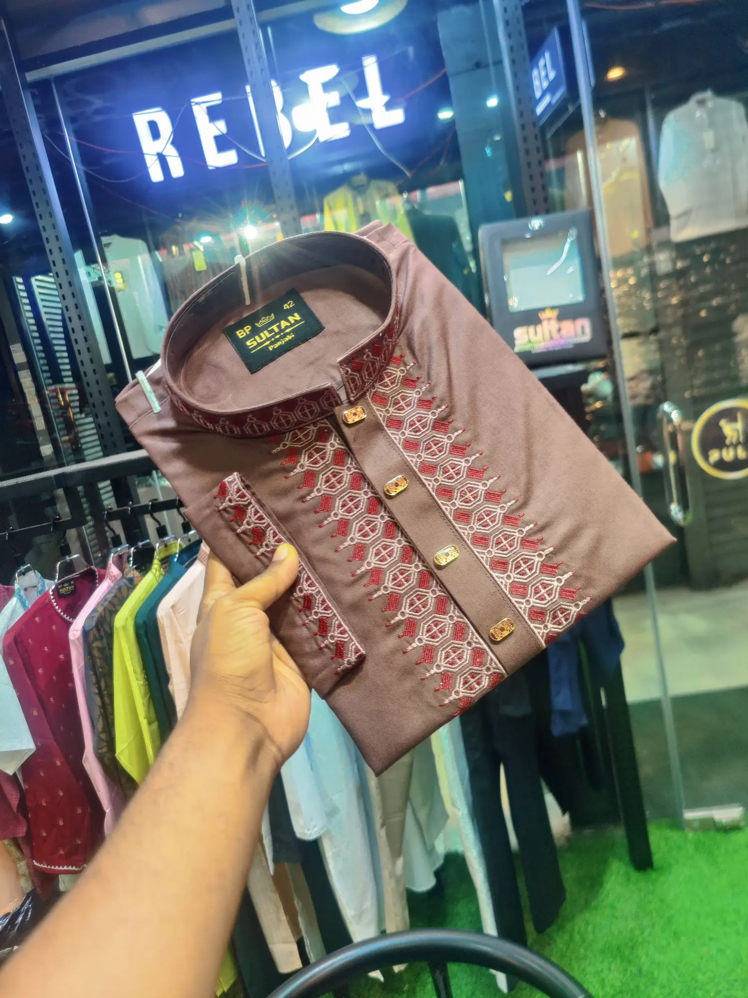 Picture of Unique Design Mens upcoming Eid Special cotton febric semilong premium simple ambrodary work panjabi