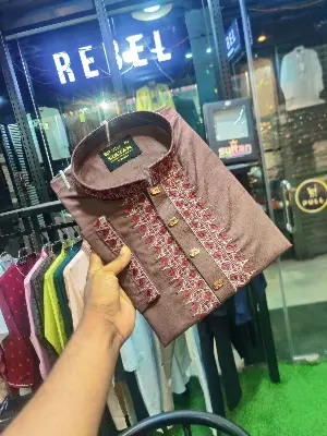 Picture of Unique Design Mens upcoming Eid Special cotton febric semilong premium simple ambrodary work panjabi