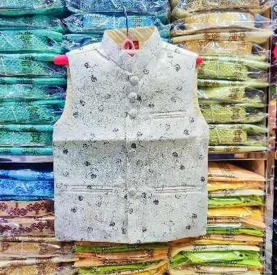 Picture of white colour printed waist and vest coat, boys waist coat