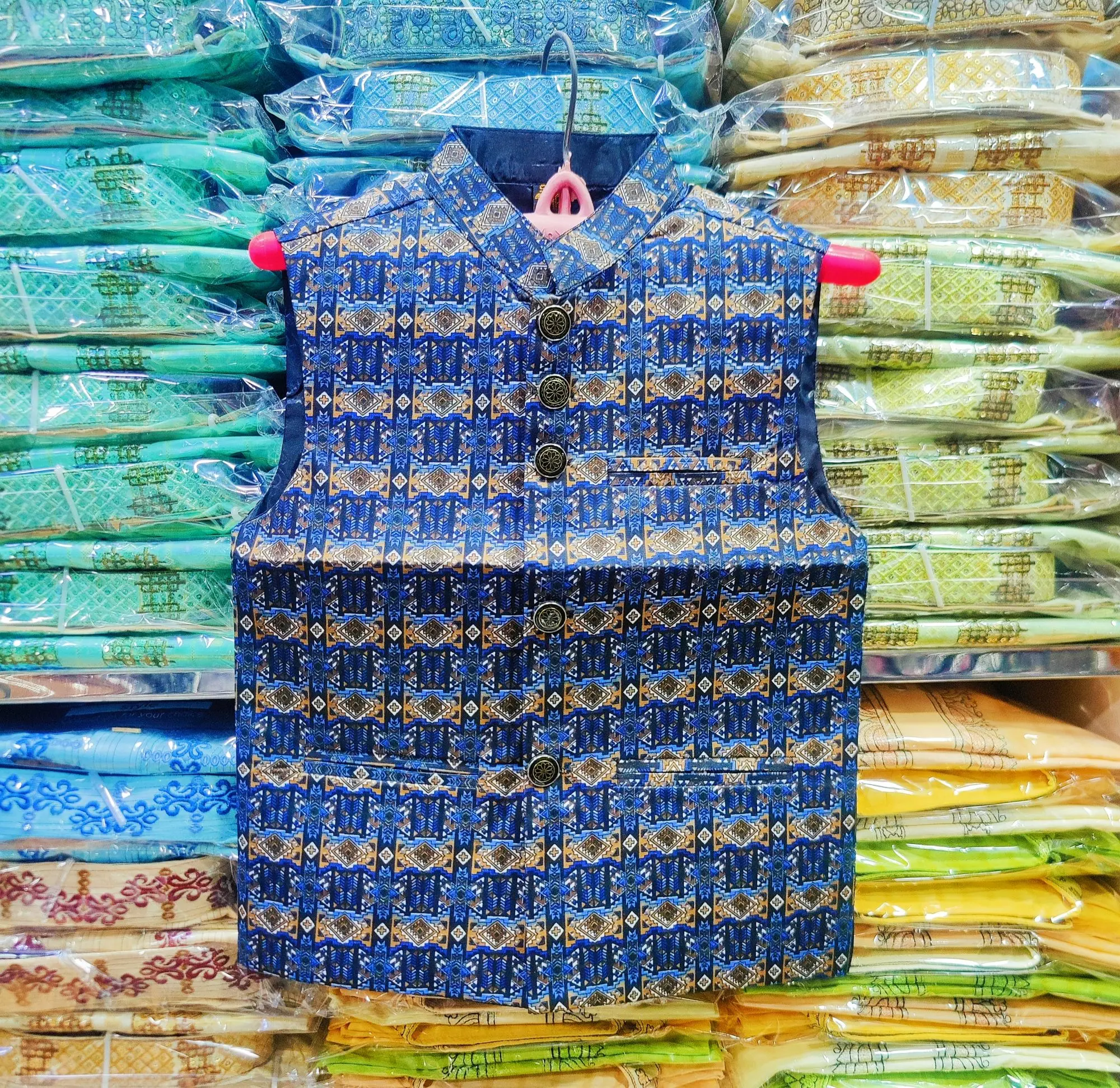 Picture of Deep colour printed boys kuti boys panjabi coat