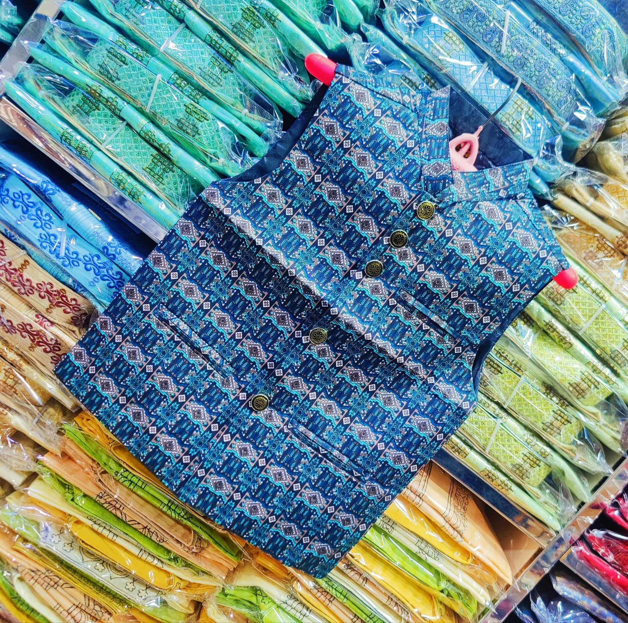 Picture of Deep colour printed boys kuti boys panjabi coat