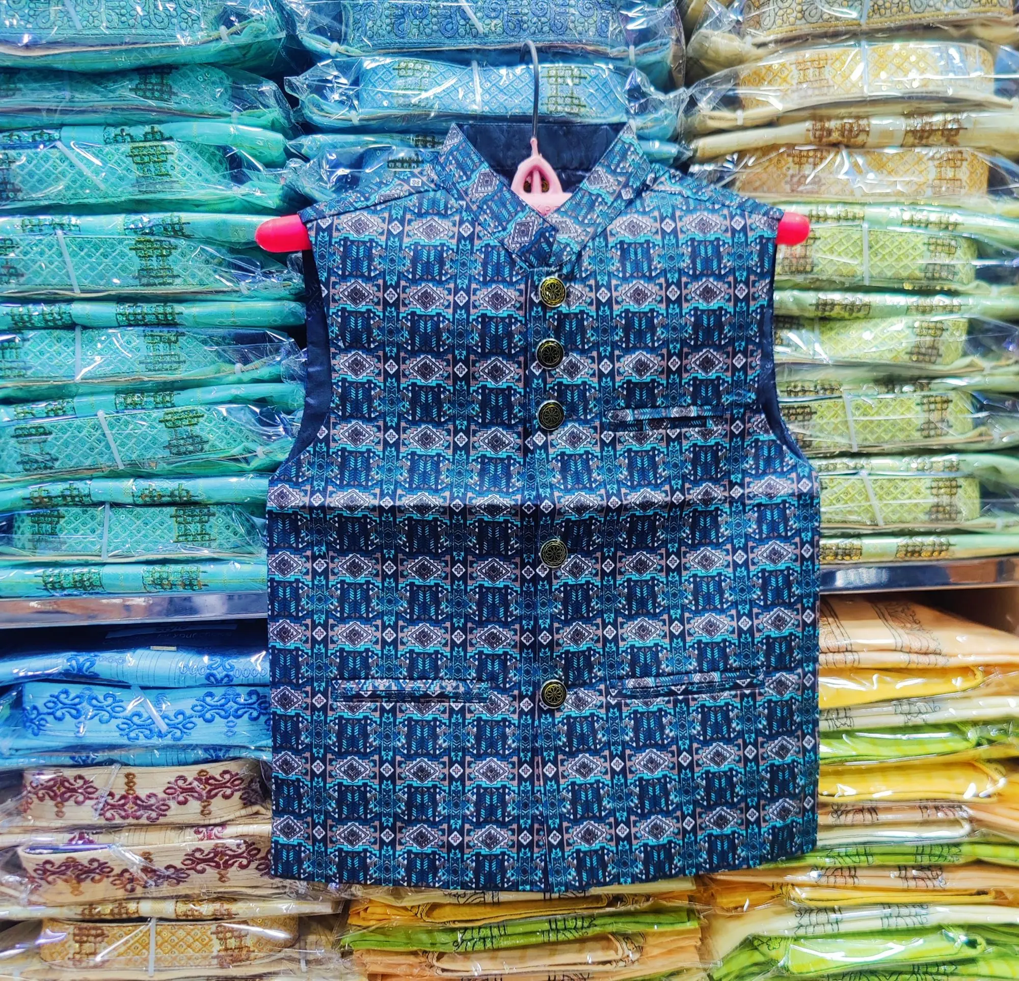 Picture of Deep colour printed boys kuti boys panjabi coat