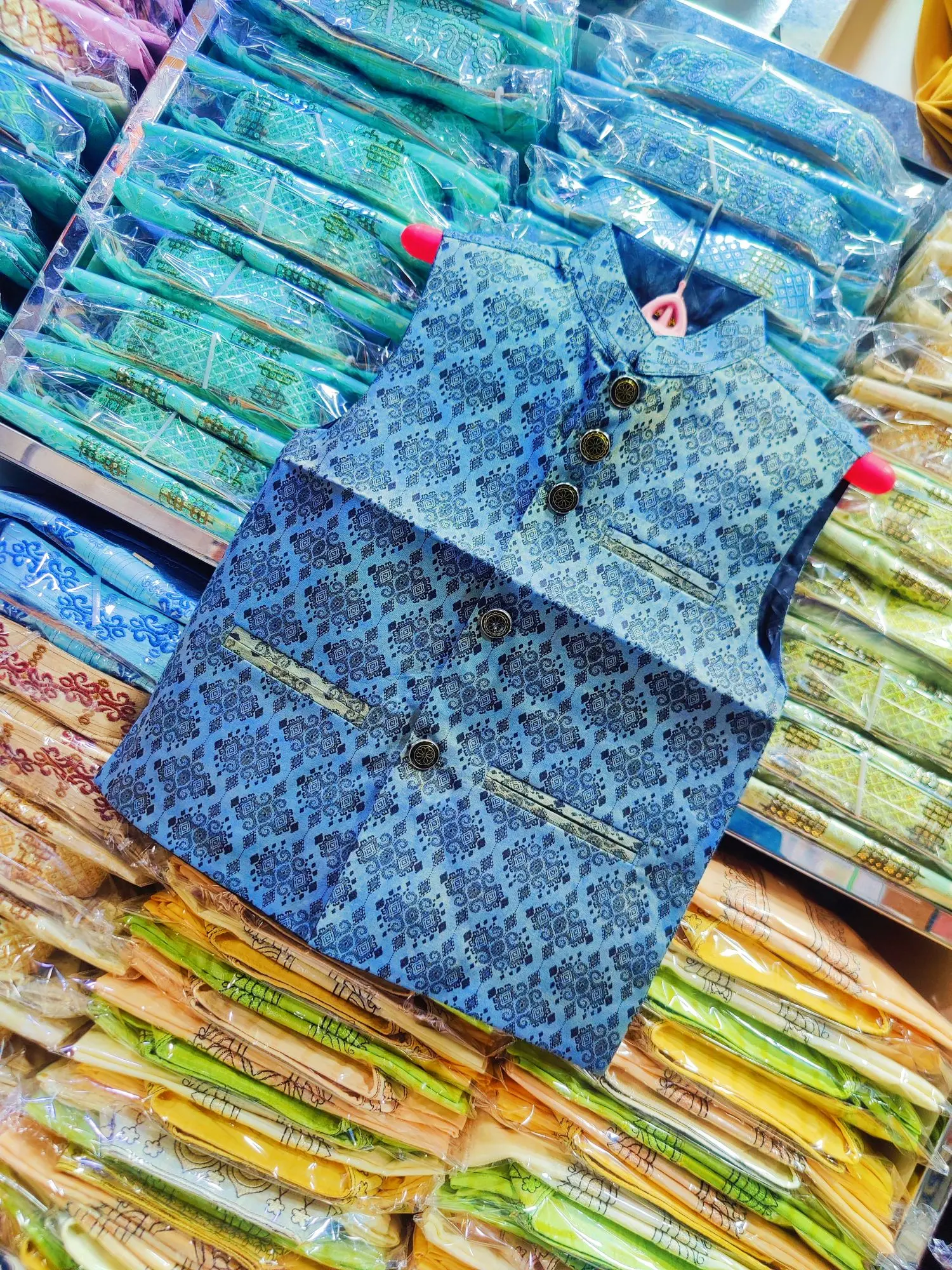 Picture of Boys print waist panjabi coat, indian panjabi coat for boys