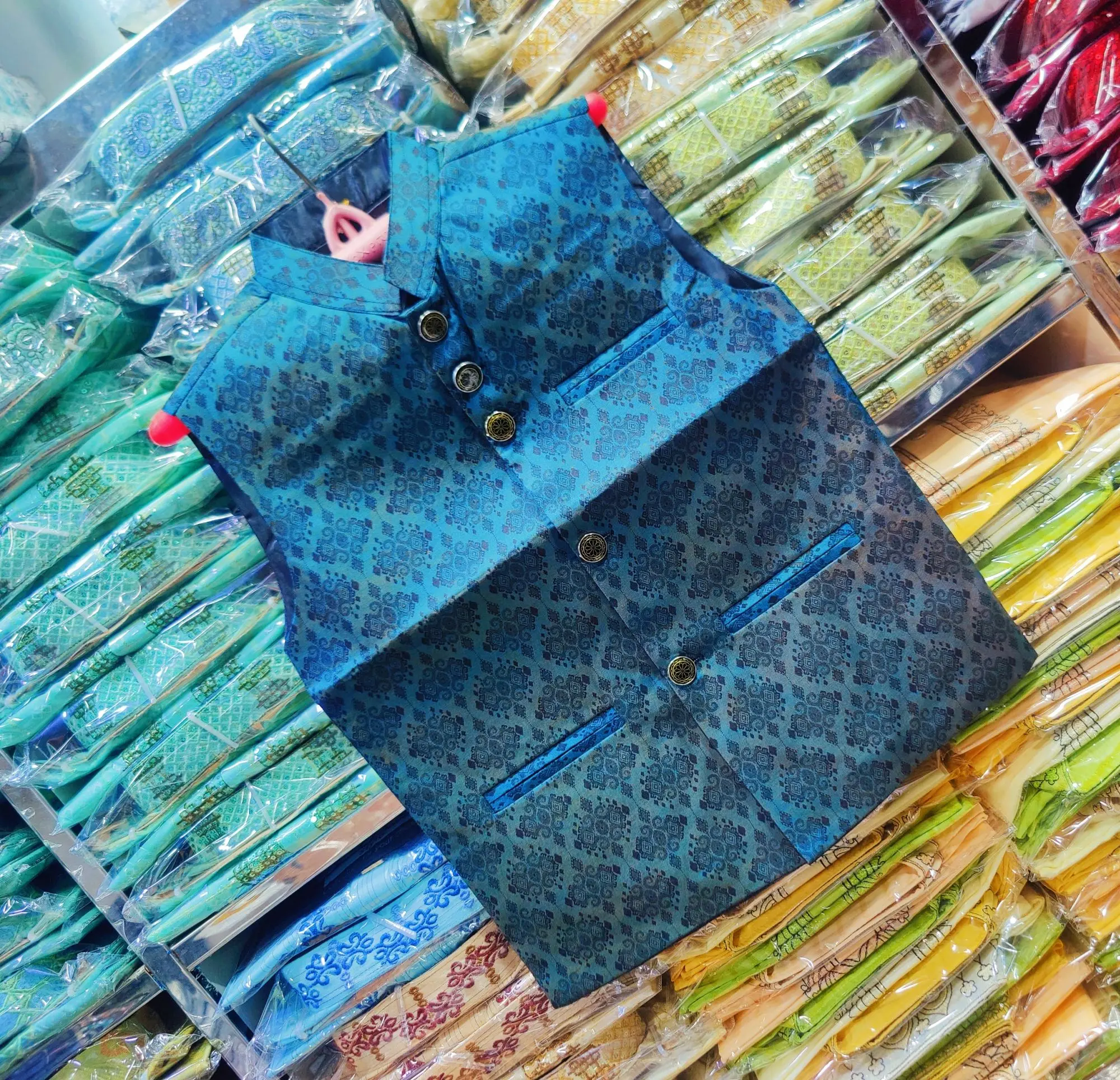 Picture of Boys print waist panjabi coat, indian panjabi coat for boys