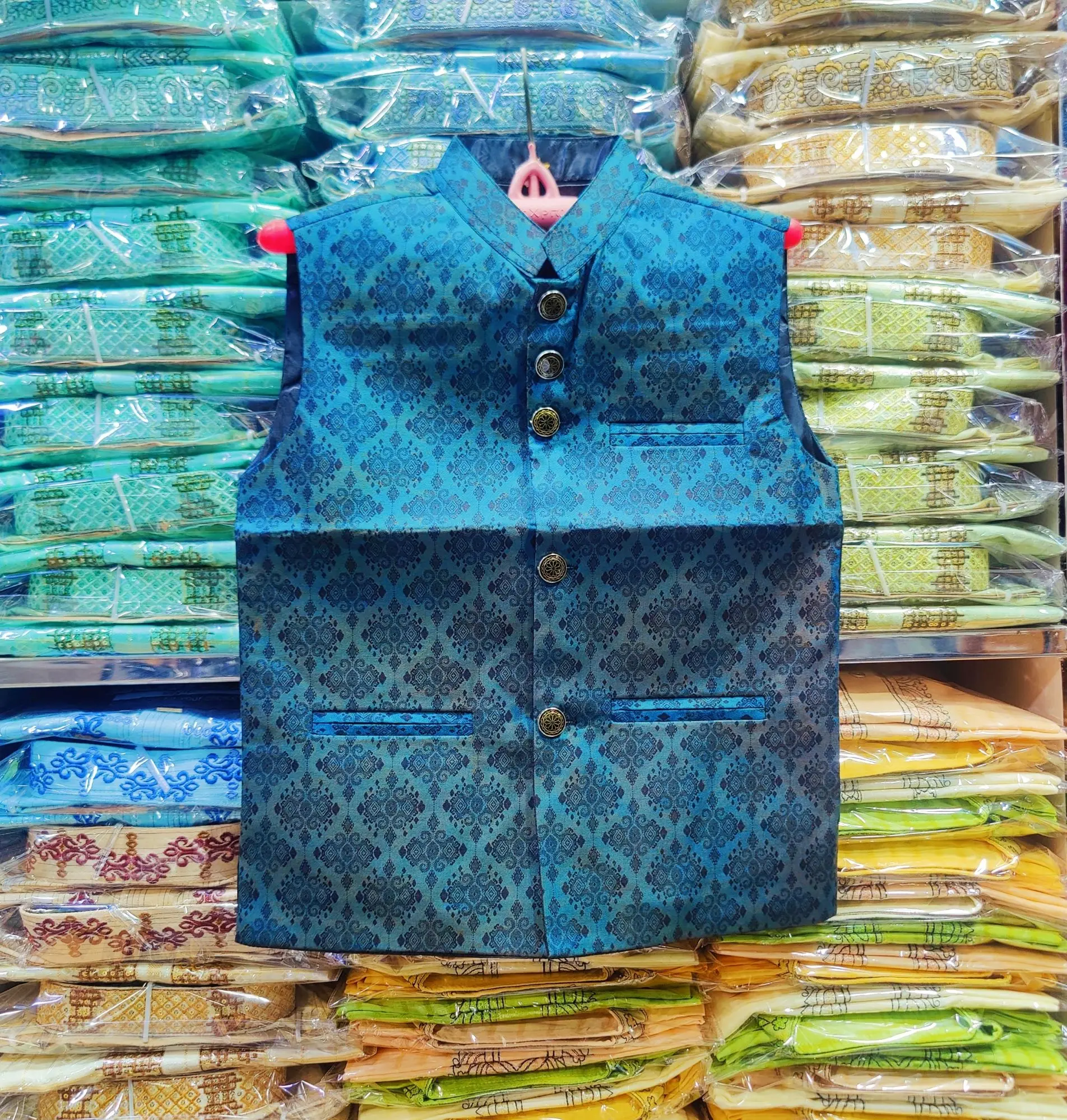 Picture of Boys print waist panjabi coat, indian panjabi coat for boys