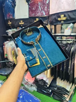 Picture of C green Mens super duper ambrodari work panjabi for men