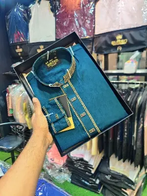 Picture of C green Mens super duper ambrodari work panjabi for men