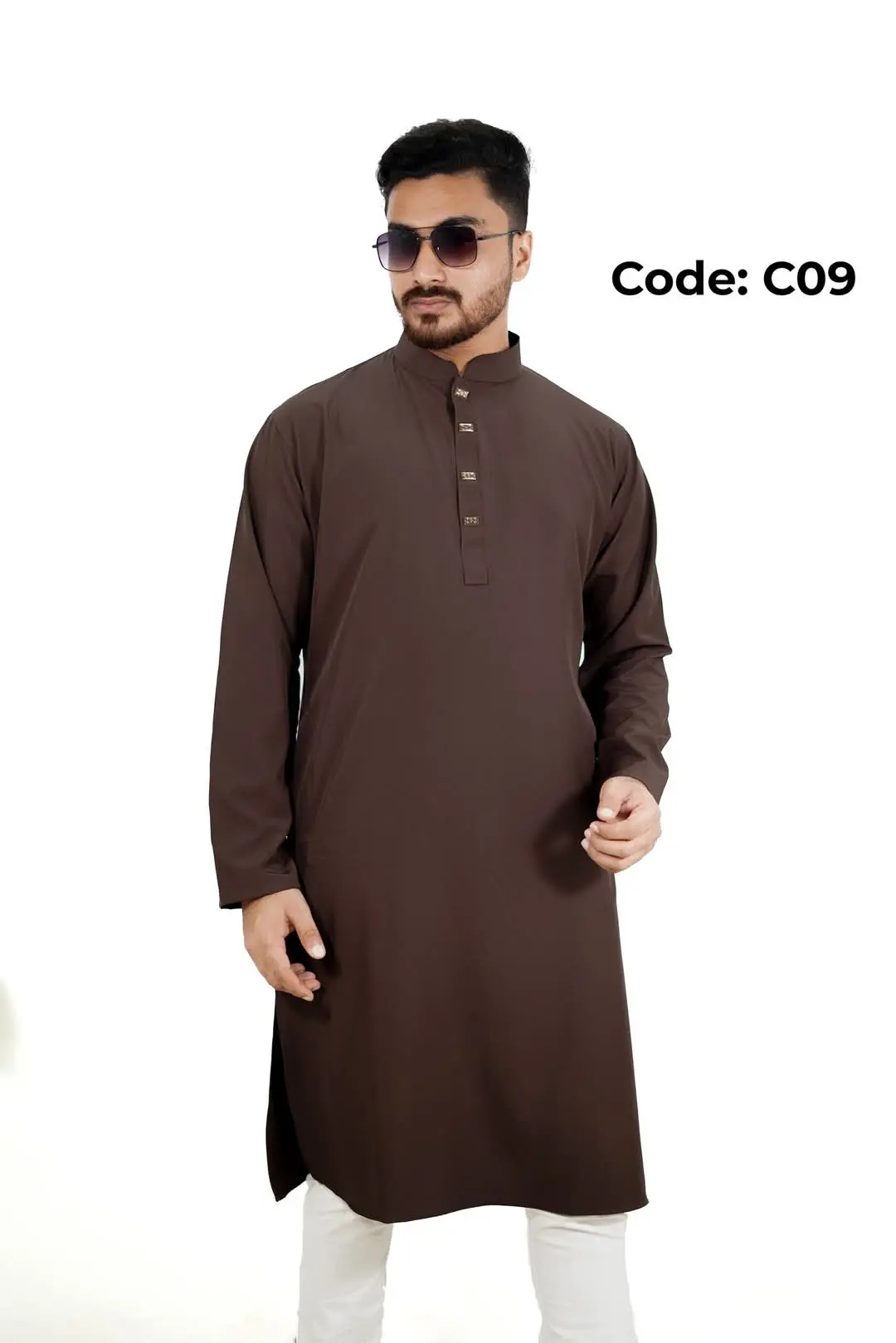 Picture of solid colour vangchur febric desing panjabi for men