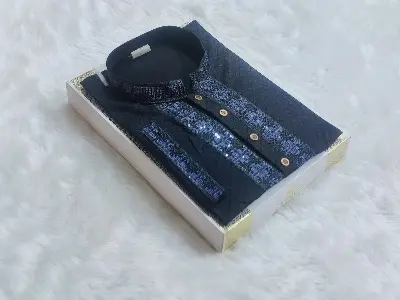 Picture of Black Unique Desing print panjabi for mens semilong fasionable panjabi for men