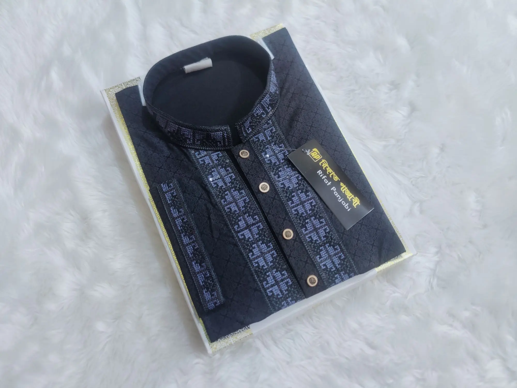 Picture of Black Unique Desing print panjabi for mens semilong fasionable panjabi for men