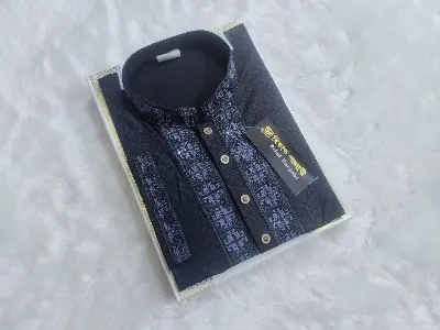 Picture of Black Unique Desing print panjabi for mens semilong fasionable panjabi for men