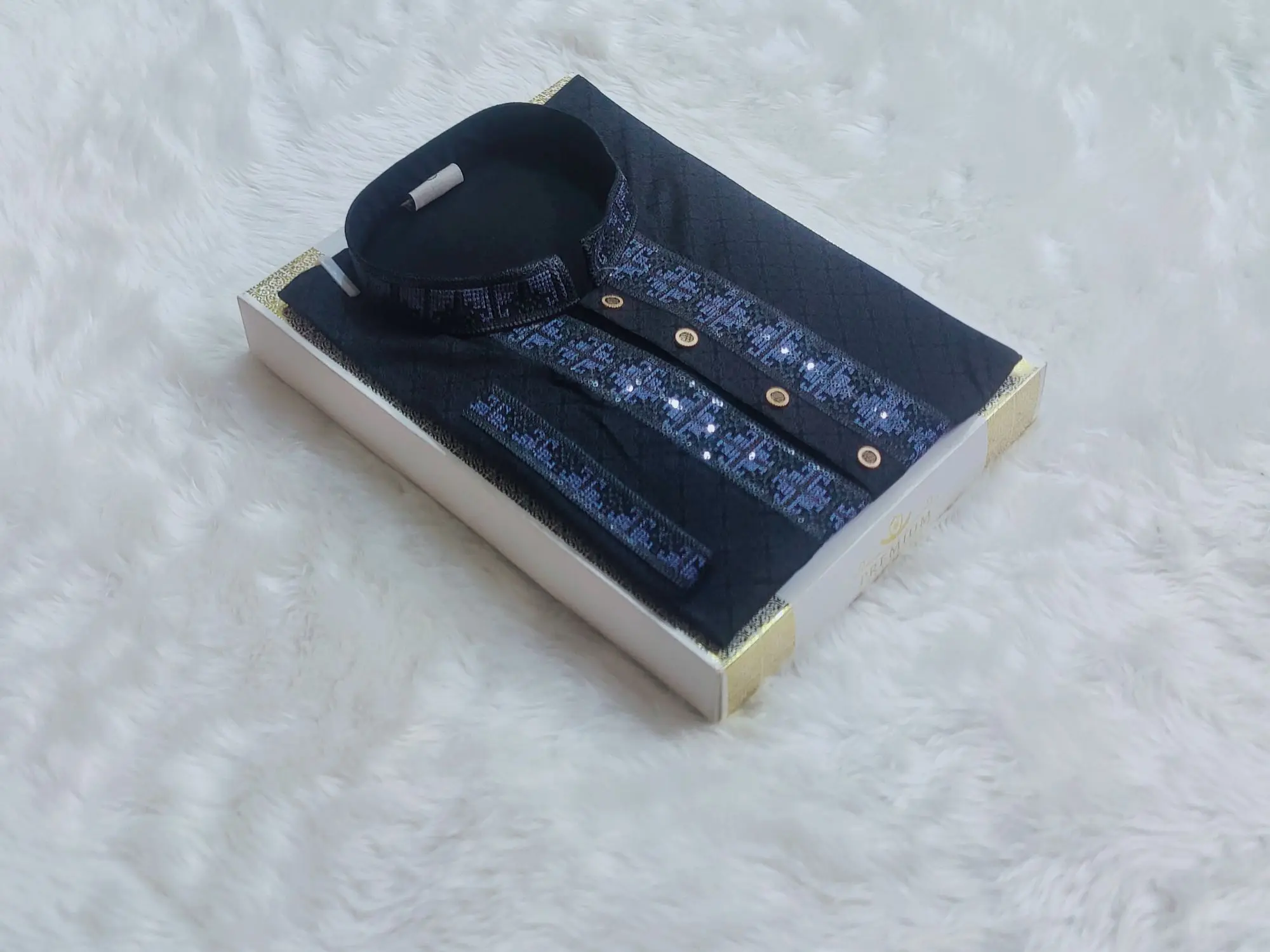 Picture of Black Unique Desing print panjabi for mens semilong fasionable panjabi for men