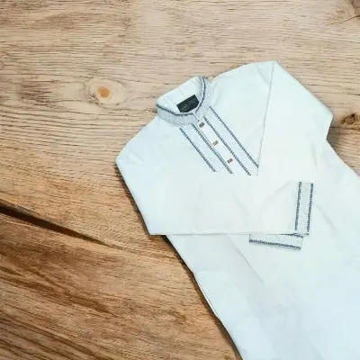 Picture of White colour semilong panjabi for mens embroidery work panjabi for mens