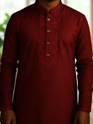 Picture of Mens premium merun colour premium quality snap button Panjabi