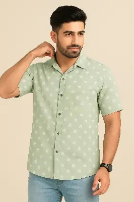 Picture of lilen print drop shoulder shirt for men