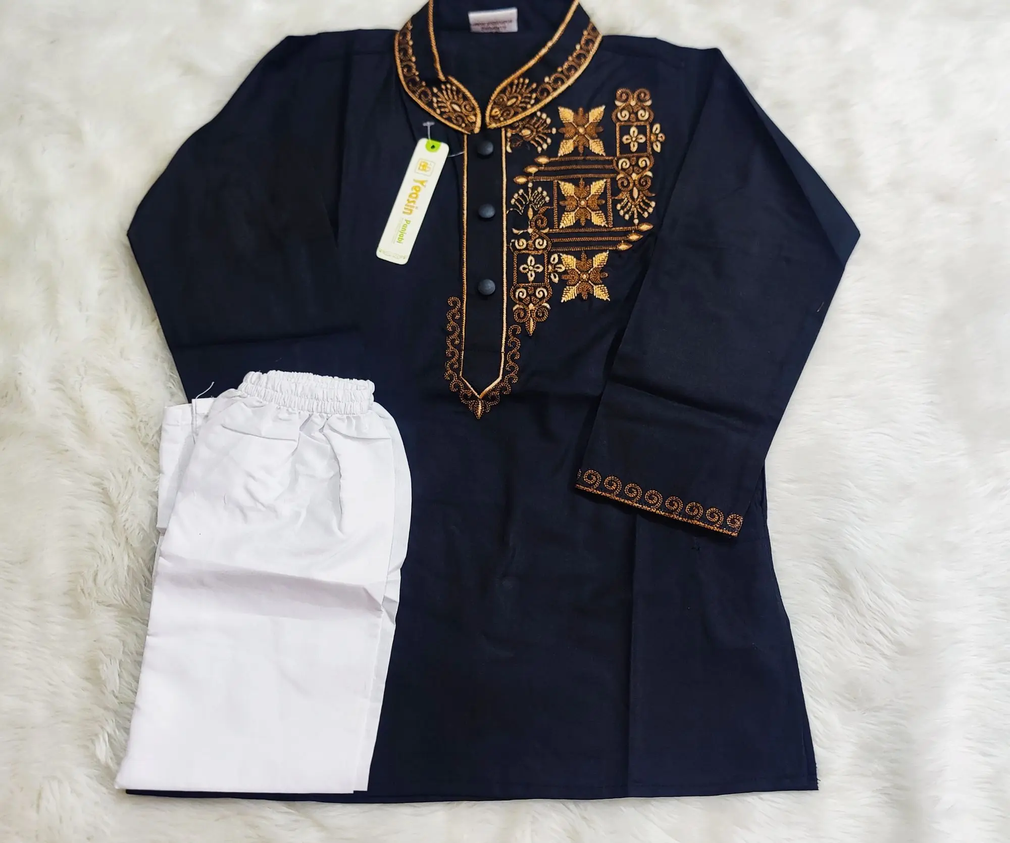 Picture of Super Eid campaign Special cotton Black colour ambrodary work panjabi for Kids and boys