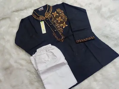 Picture of Super Eid campaign Special cotton Black colour ambrodary work panjabi for Kids and boys