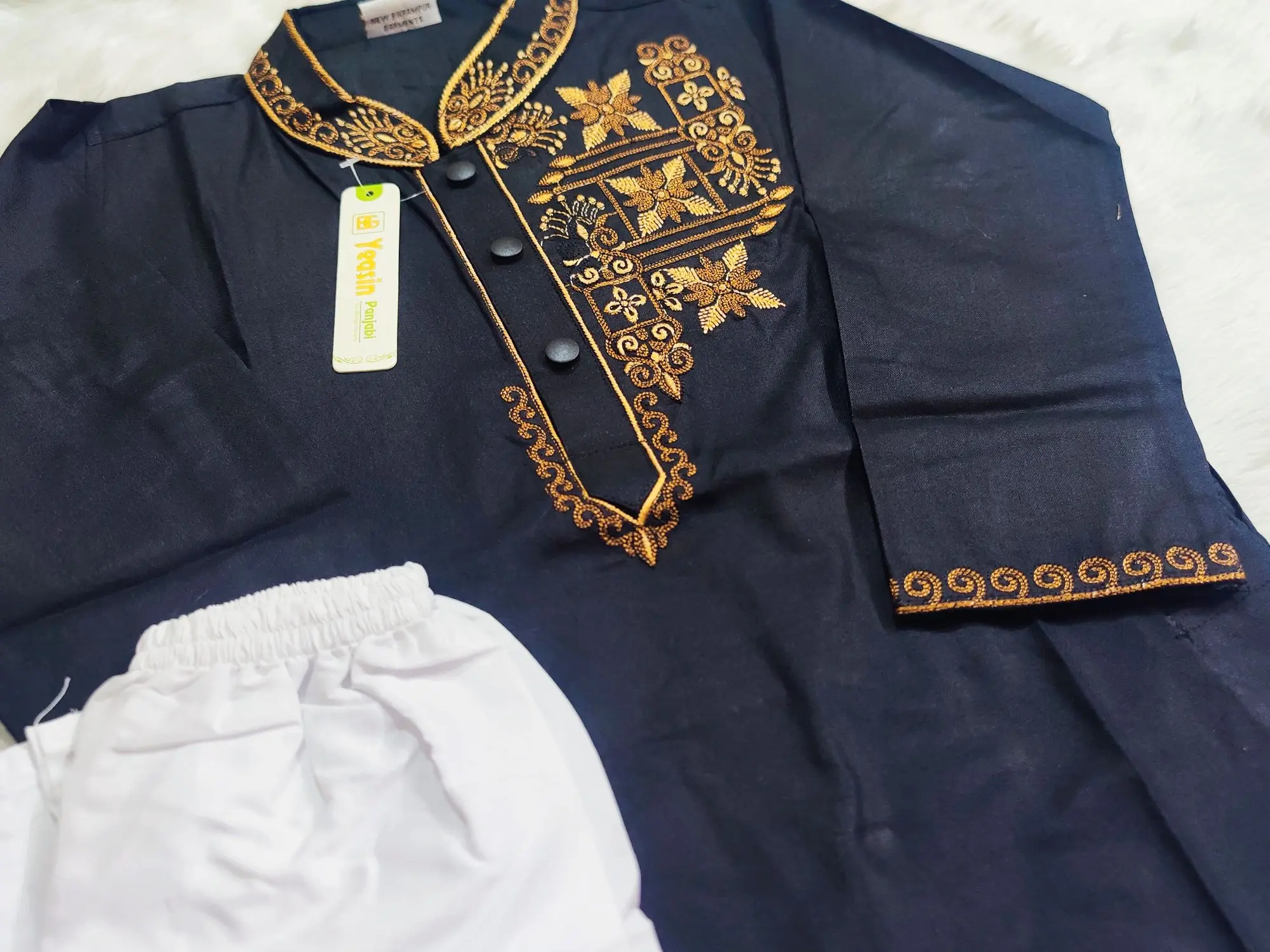 Picture of Super Eid campaign Special cotton Black colour ambrodary work panjabi for Kids and boys