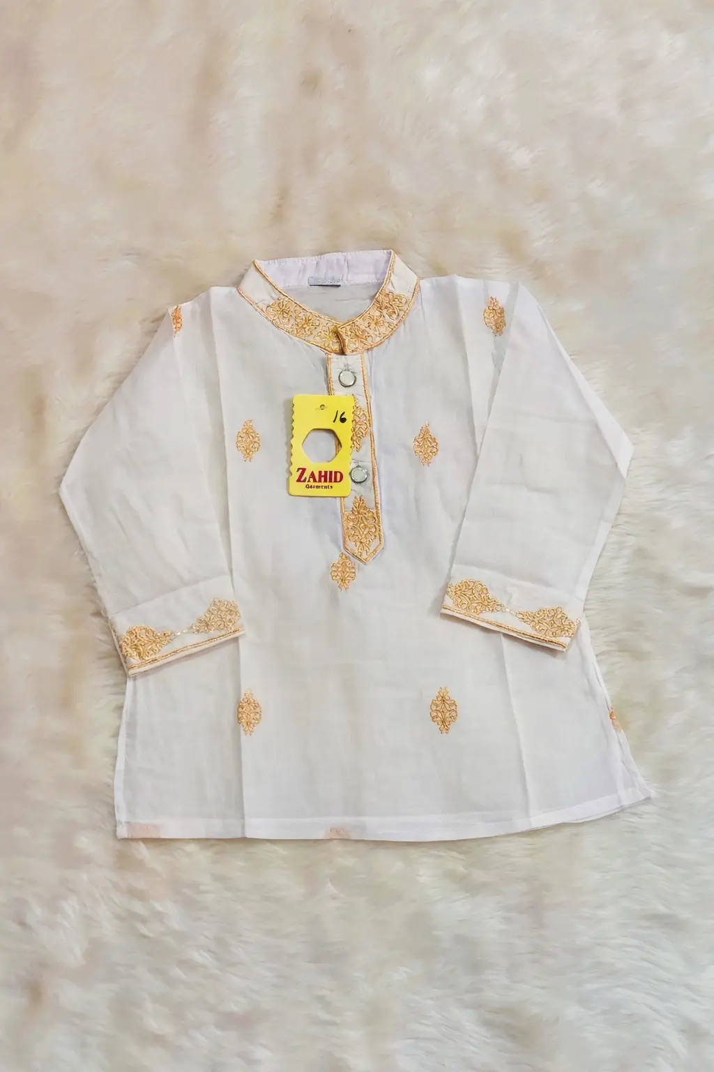 Picture of new bron baby dhuti febric pure cotton full body ambrodary work white colour panjabi
