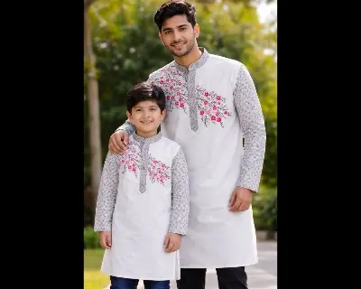 Picture of mens Boisakh special bap beta matching panjabi for mens