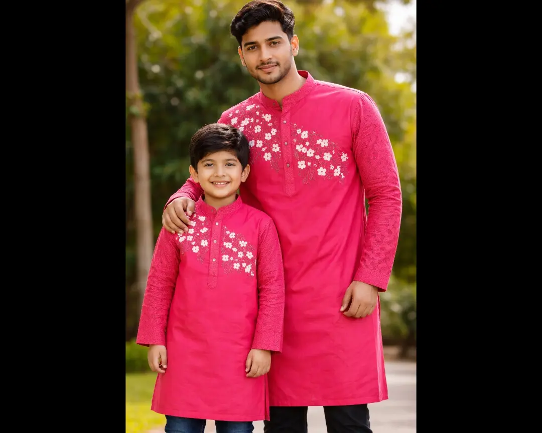 Picture of mens Boisakh special bap beta matching panjabi for mens