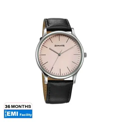 Picture of Sonata Black Round Dial Silver Strap Watch For Gents