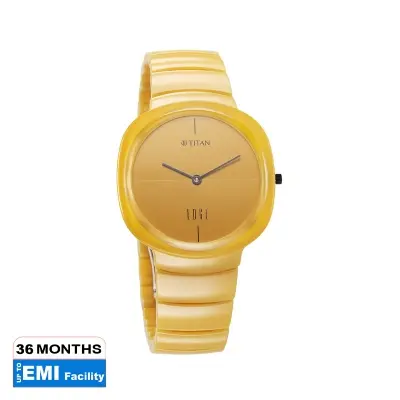 Picture of Titan 1841Qc08 Squircle Camo Quartz Analog Yellow Dial Ceramic Strap Watch