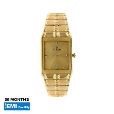 Picture of Titan 9151Ym03 Golden Dial Analog With Datemetal Strap Watch For Men