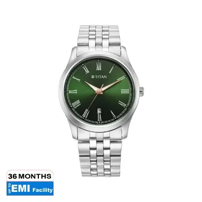 Picture of Titan 1823Sm04 Urban Green Dial Analog Metal Strap Watch For Men