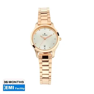 Picture of Titan 2628Wm01 Quartz Analog With Date Silver Dial Metal Strap Watch For Women