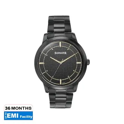 Picture of Sonata Blue Round Dial Black Strap Watch For Gents